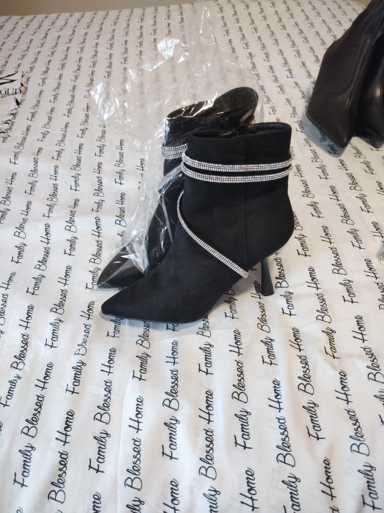 Black Boots with Rhinestones