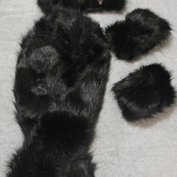 Winter Faux Fur Headband, cuffs and Fax Fur Shawl,  Black, New without tag.
