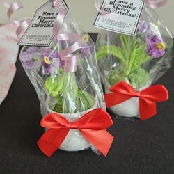 Cute Crochet Puple Flower Pot 