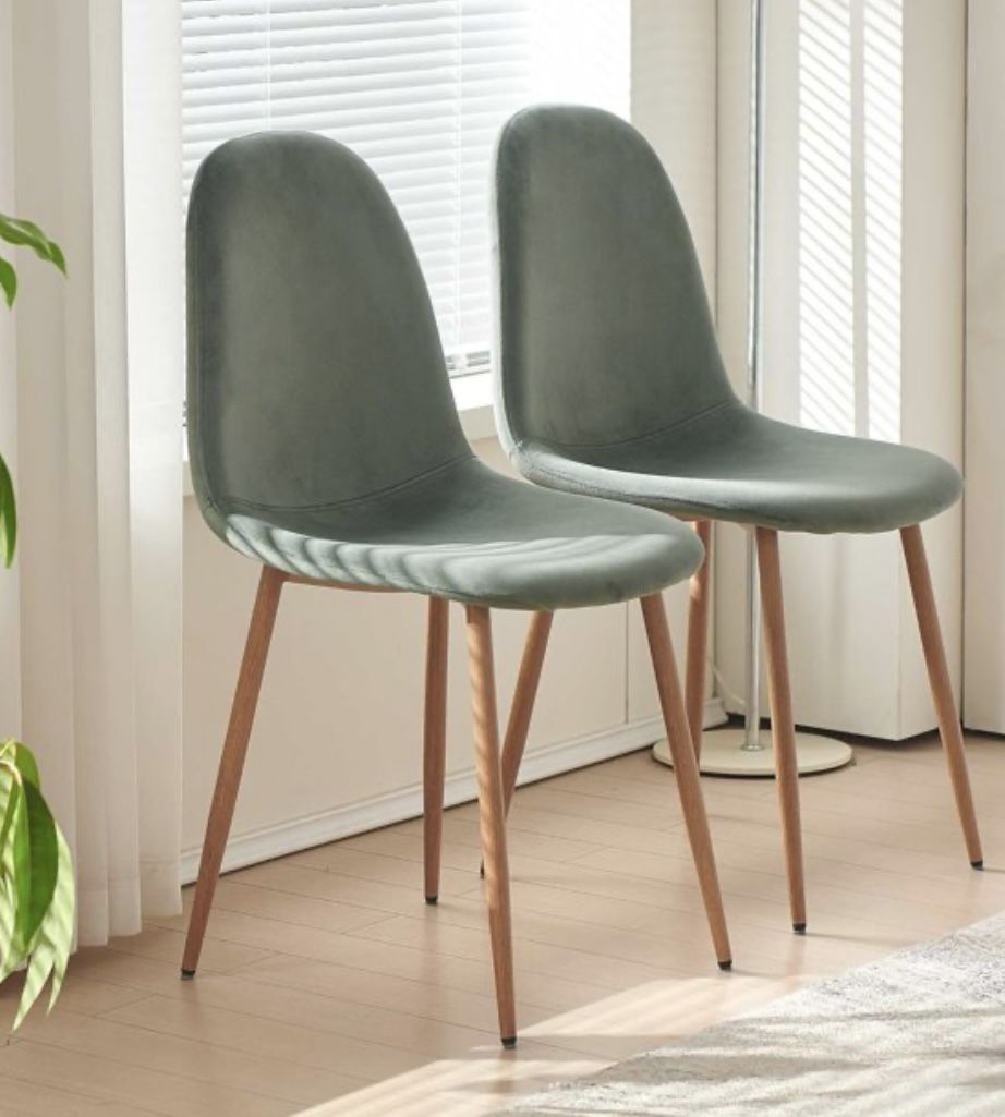 Modern Dining Chairs Set of 2, Green Velvet, Kitchen Chairs, Upholstered Side Chairs with Metal Legs 