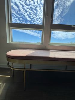 Pink Upholstered Bench with Gold Metal Frame