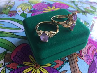 Classy Amethyst gemstone Rings * Size #5 / Gold over silver - Vermeil Gold fine Fashion rings 💜💛💜 💍 Welcome to visit for more jewelry