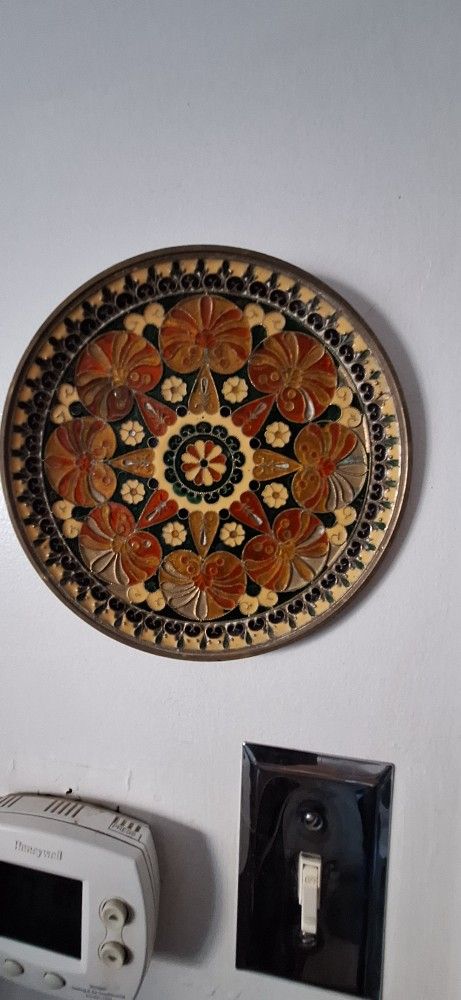 Vintage Brass Wass Mount Decorated Plate