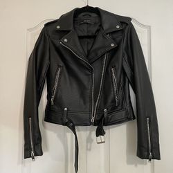 Women’s Faux Leather Cropped Moto Jacket from Zara, XS