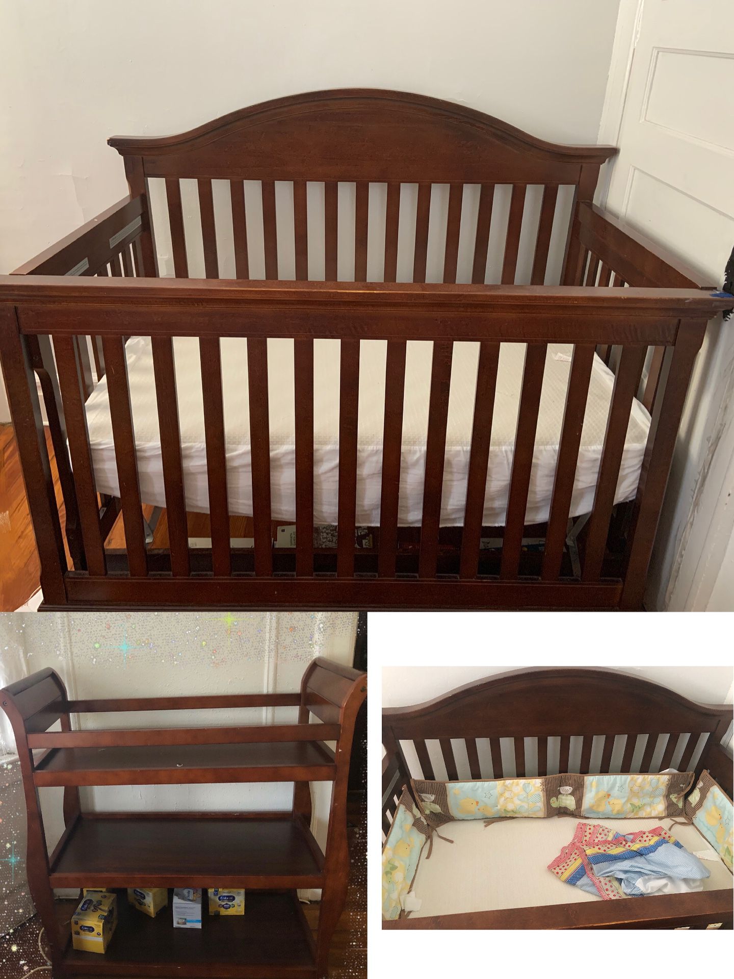 Crib,changing table,mattress and bumper