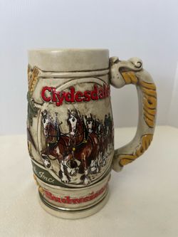 1981 Budweiser Holiday Beer Stein Clydesdale Ceramarte Mug Vintage Americana
