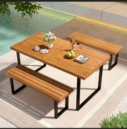 Costway 63" Acacia Wood Outdoor Patio Dining Table – NEW IN BOX