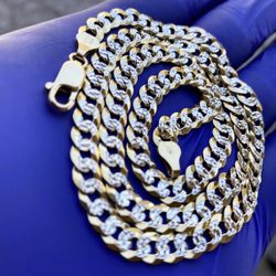 Cuban Chain 925 Sterling Silver Over Gold Finish Diamond Cut Style 