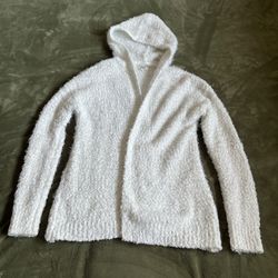 White fuzzy cardigan