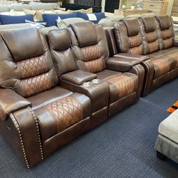 New 2Pc Brown Reclining Sofa And Loveseat