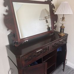 Classic Wood Dresser And Mirror