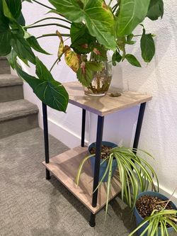 2-Tier Wood and Metal End Table