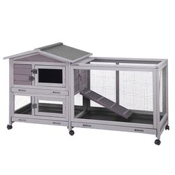 Aivituvin Indoor Rabbit Hutch AIR19, Outdoor Bunny Cage, 9.6ft² - One Run Rabbit Hutch-Gray