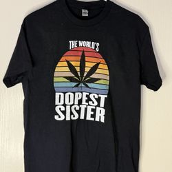 Vintage Retro "World’s Dopest Sister" Weed Leaf T-Shirt – Size Medium – Black 