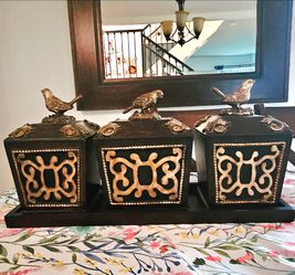 Uttermost collection Vintage luxe design metal bird finials solid wood boxes