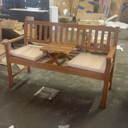 Outdoor Bench, 2-Person Garden Bench, Patio Wood Bench Outdoor Loveseat with Pull-Out Center Table for Backyard, Balcony and Patio and Garden (Log Col