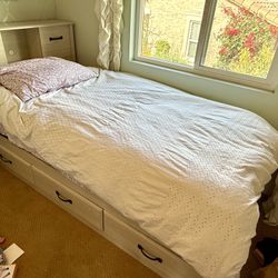 Twin Bed With Storage, Nectar Classic Twin Mattress And Twin Duvet And Insert 