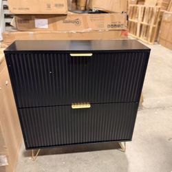 Shoe Storage Cabinet with 2 Flip Drawers, 31.5" W Fluted Shoe Cabinet for Entryway black $90