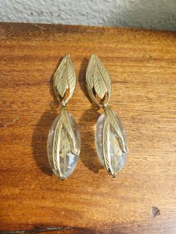 Rare 1980s Italy Designer Couture Shoulder Duster Lucite Dangle Clip Earrings Statement Piece