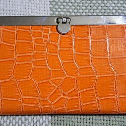 Squared Tab Lock Long Wallet Orange Alligator Print Rectangle CC Holder New