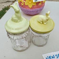 NEW SET OF 2 BUNNY JARS 