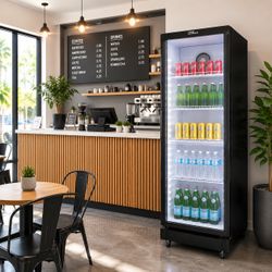 Premium Levella 8.5 Cu. Ft. Single Door Display Refrigerator with Double-Layer Tempered Glass Door, LED Lighting & Lock, Black (PRNS8570DX)