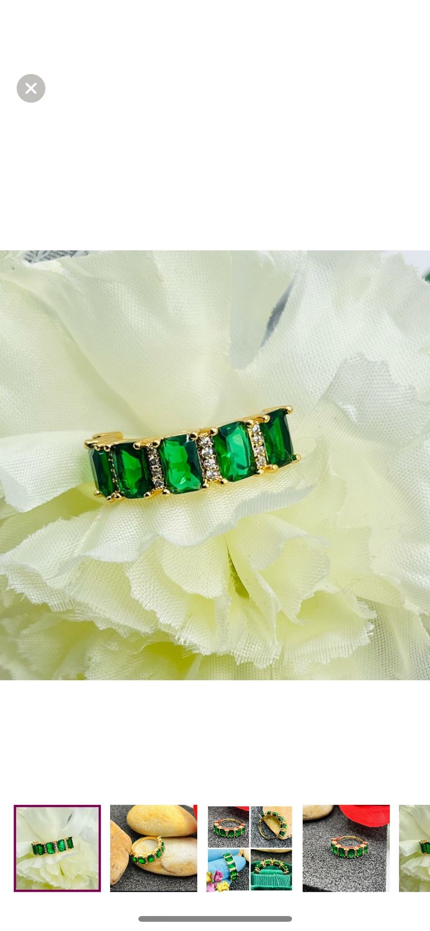 NEW Radiant Real Gold Plated Green Emerald Stones CZ Stacking Half Eternity Ring