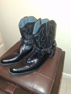 Black Cowboy Boots with Harness Buckle