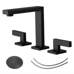 8 in. Widespread Double Handle Bathroom Faucet With Pop-up Drain Assembly in Matte Black - New