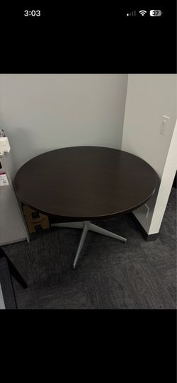 Round Wood-Top Table with Metal Base - 36-40”