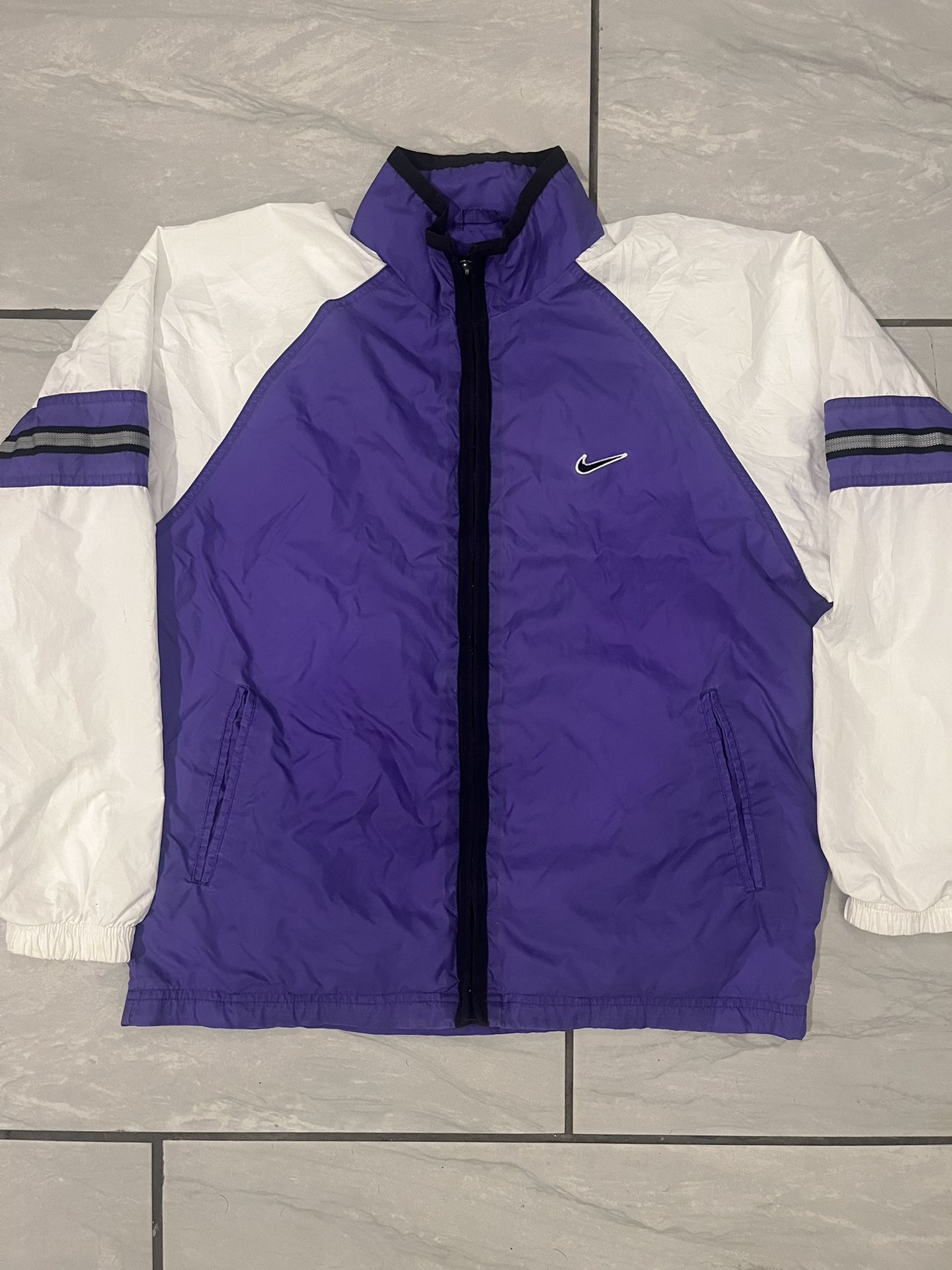 Vintage 90s Y2K Nike Purple Striped Nylon Windbreaker Jacket Size Small Women
