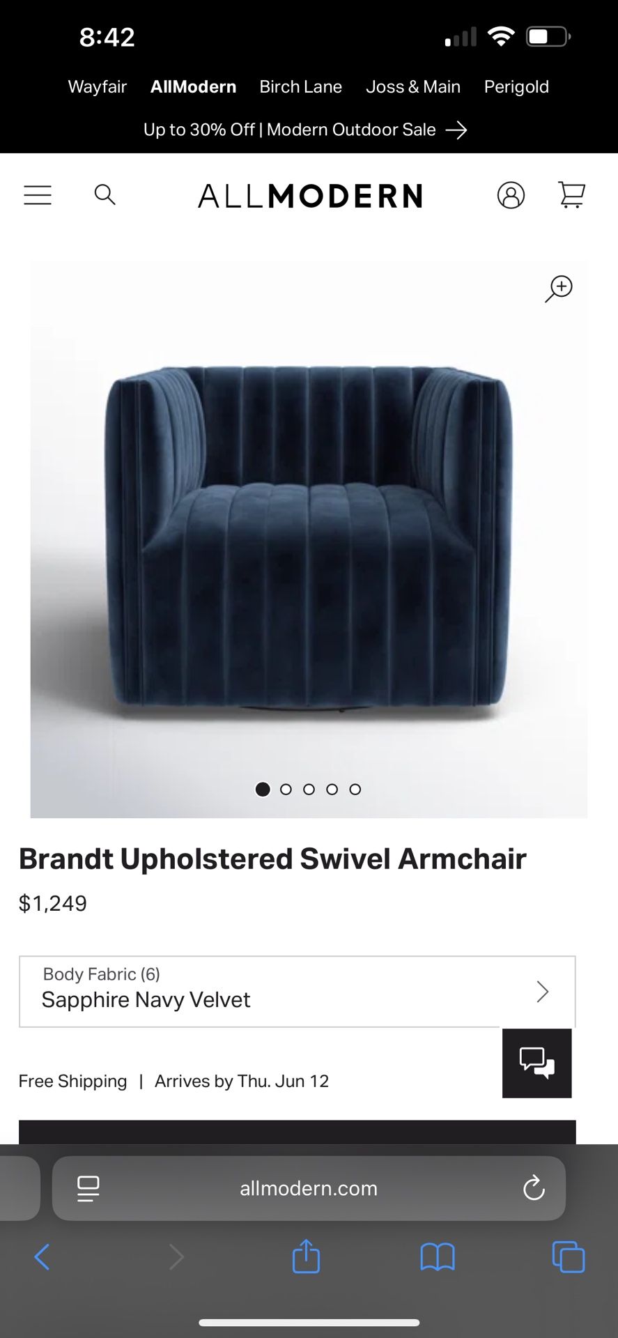 Navy Upholstered Swivel Armchair