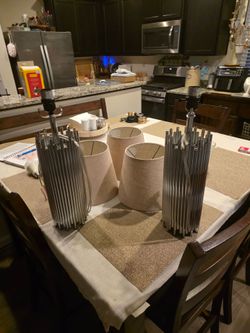 Pair of modern chrome lamps