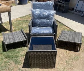 New patio chair with side tables