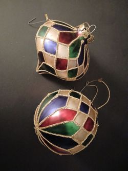 Multicolor Harlequin Glass Christmas Ornaments Set of 2