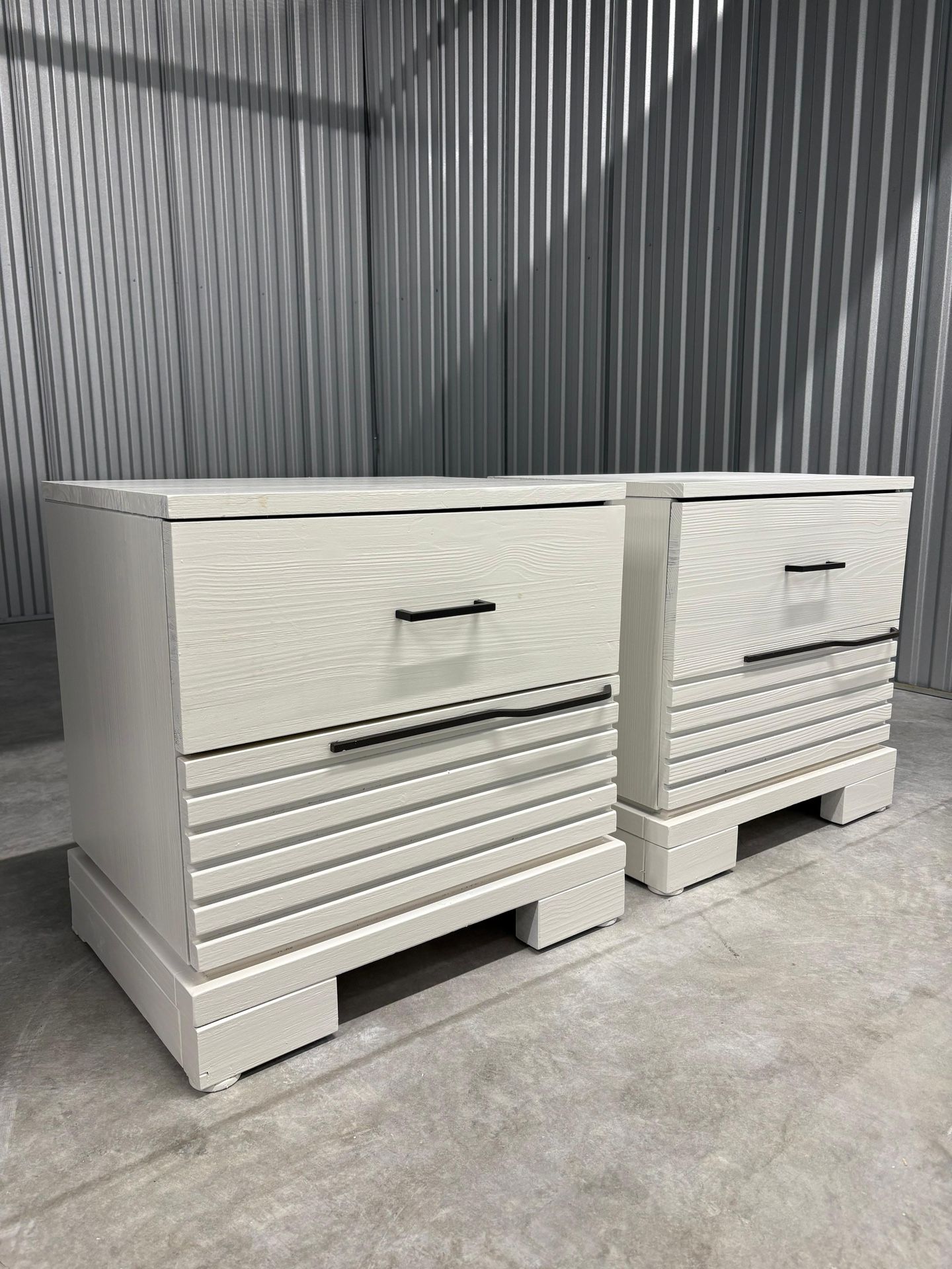 2 Wooden Nightstands White Real Wood