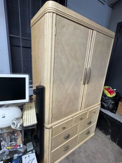 Vintage Blonde Oak Entertainment Armoire / TV Cabinet with Drawers