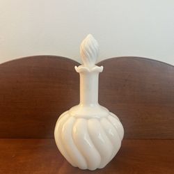 Vintage Milk Glass Perfume Bottle with Stopper - just under 7” tall x 3.75” wide