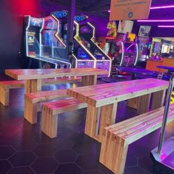 Deluxe Beautiful Wooden Picnic Tables Modern Style Including Benches Six Feet Long 