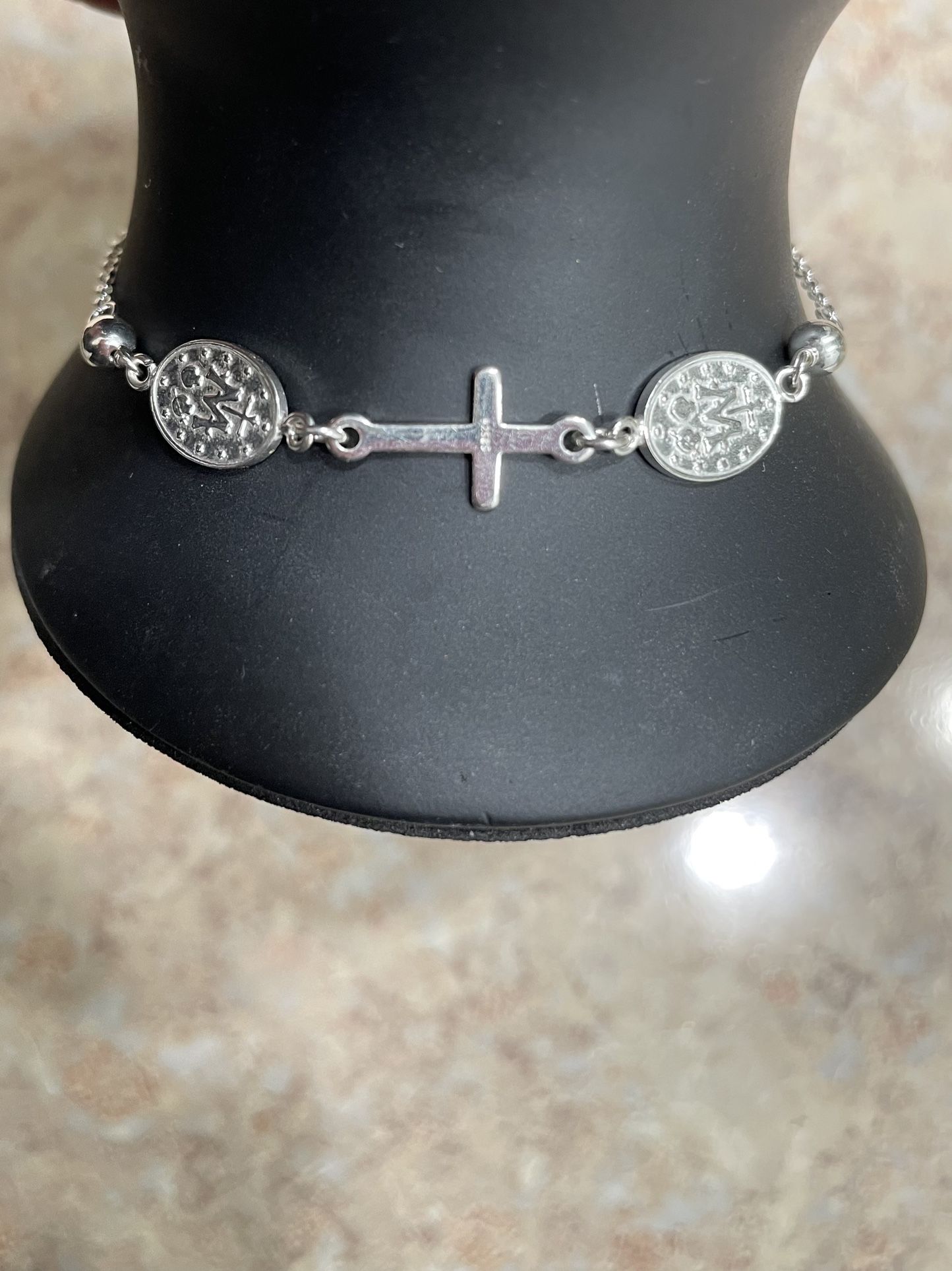Italian Made 925 Sterling Silver Adjustable Cross Faith Charm Bracelet - 10$