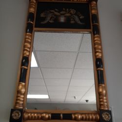 Lambert Hitchcock Painted Giltwood Still Life Eglomise Trudeau Wall Mirror / Black And Gold Mirror / Fine Furniture 