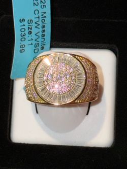 Size 11 men’s Moissanite diamonds ring solid 925 silver with 14k yellow gold over