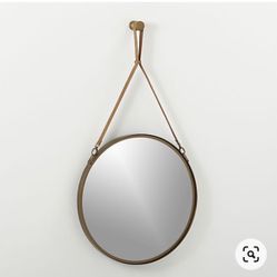 CB2 Victor Brass Leather Wall Mirror
