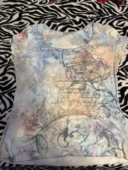 whimsical light blue flower gem shirt