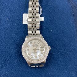 Pre Owned Rolex 26 Mm Stainless Steel Custome Made Diamond Dial & Diamond Bezel