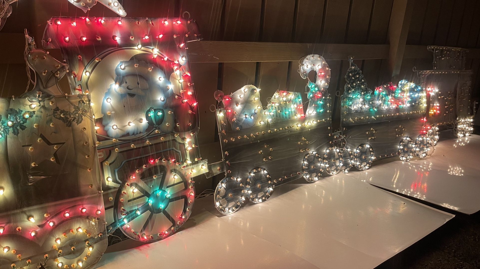 Outdoor Christmas Decorations. Lighted Train