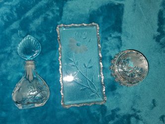 Vintage PERFUME VANITY SET, Crystal,(5 pc) Princess House, Heritage Collection