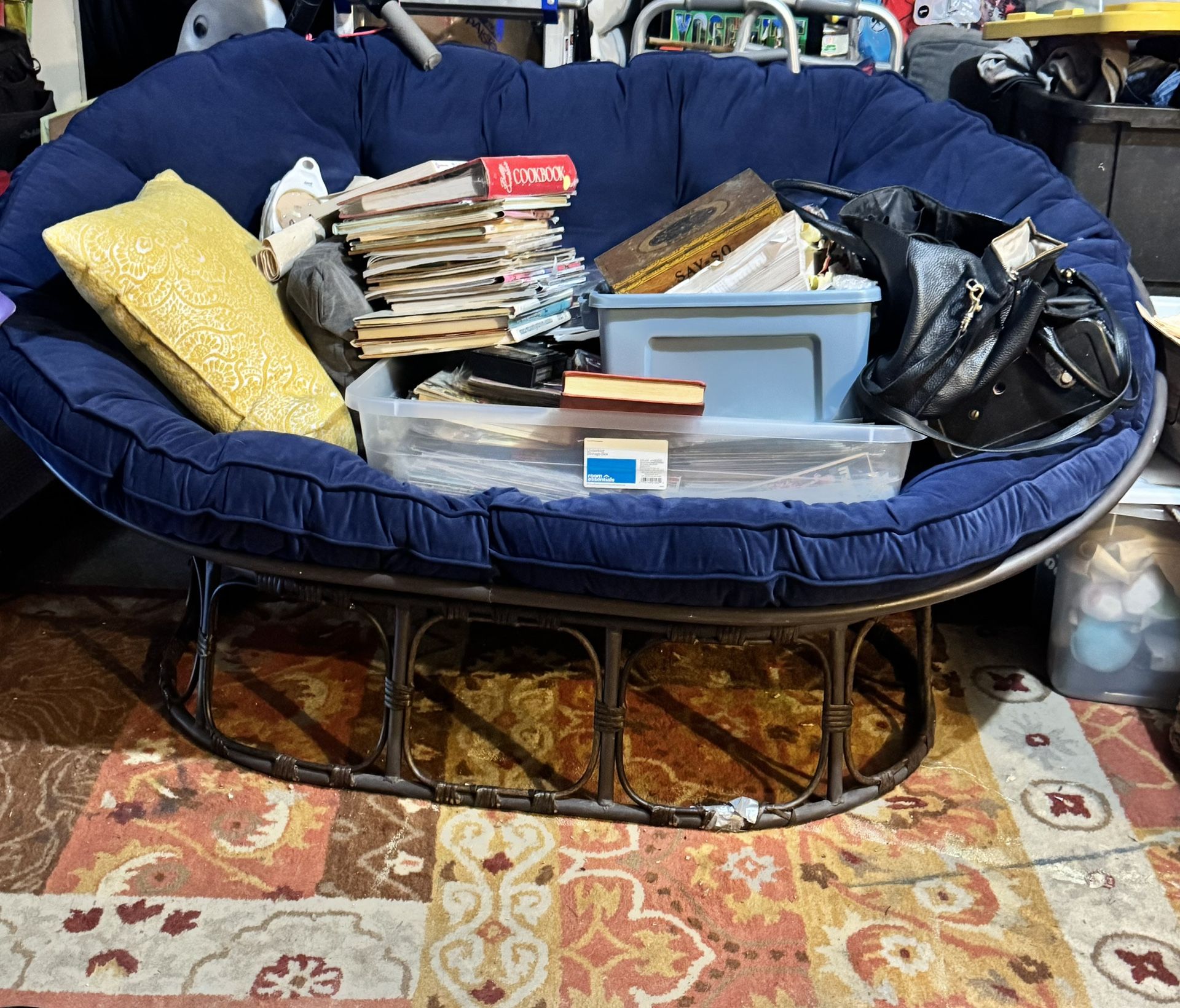 Cost Plus /costco DOUBLE PAPASAN CUSHION & METAL FRAME /rattan