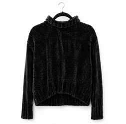 Chelsea & Theodore Black Chenille Turtleneck Cropped Sweater XS