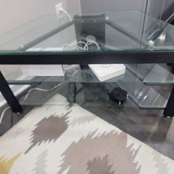 Black metal and glass 2 tier TV stand 
